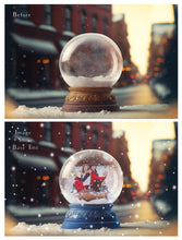 Load image into Gallery viewer, Digital background, Christmas Snow Globe Template for photoshop.  Includes jpeg background, png overlay background and snow overlays.  Video tutorial is also included in this PSD photoshop template. Perfect to add your own images. For Photography.
