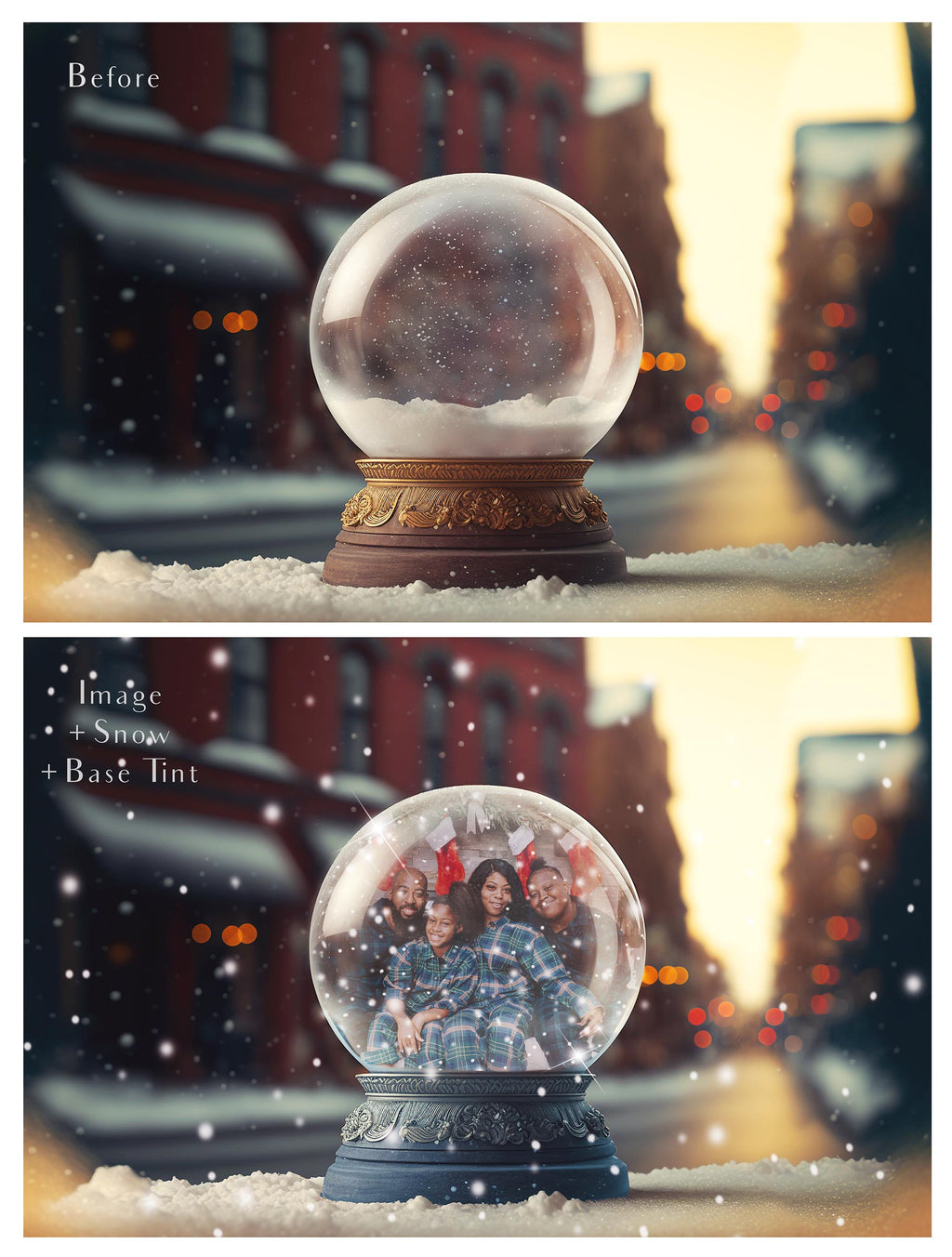 Digital background, Christmas Snow Globe Template for photoshop.  Includes jpeg background, png overlay background and snow overlays.  Video tutorial is also included in this PSD photoshop template. Perfect to add your own images. For Photography.