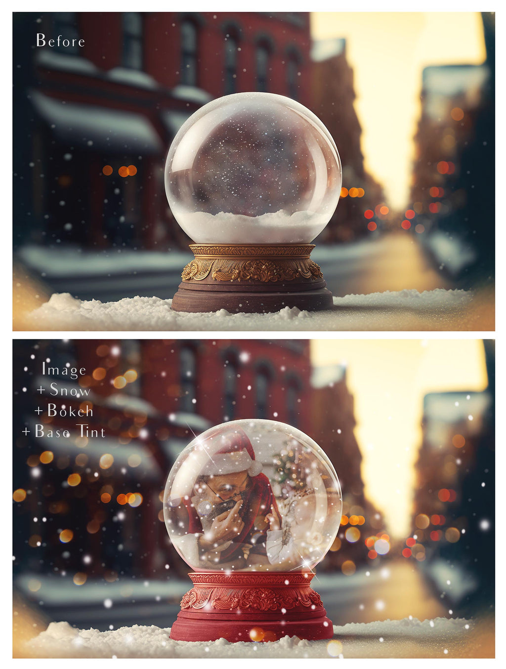 Digital background, Christmas Snow Globe Template for photoshop.  Includes jpeg background, png overlay background and snow overlays.  Video tutorial is also included in this PSD photoshop template. Perfect to add your own images. For Photography.