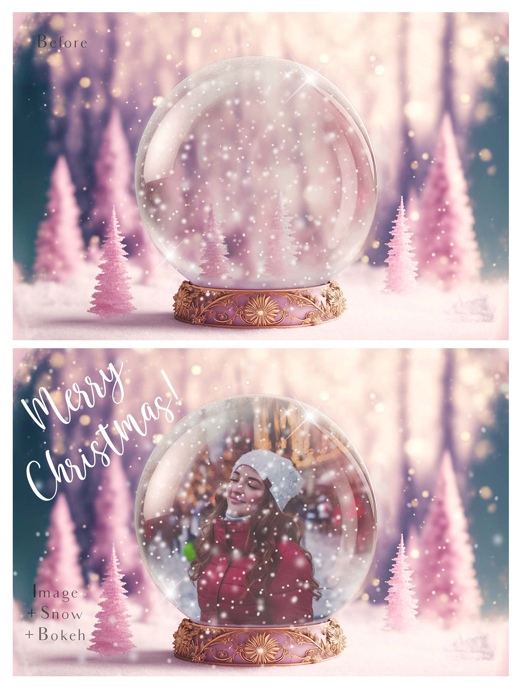 Digital background, Christmas Snow Globe Template for photoshop.  Includes jpeg background, png overlay background and snow overlays.  Video tutorial is also included in this PSD photoshop template. Perfect to add your own images. For Photography.