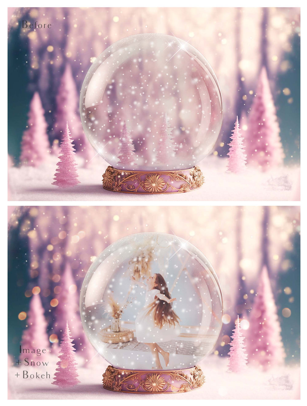 Digital background, Christmas Snow Globe Template for photoshop.  Includes jpeg background, png overlay background and snow overlays.  Video tutorial is also included in this PSD photoshop template. Perfect to add your own images. For Photography.