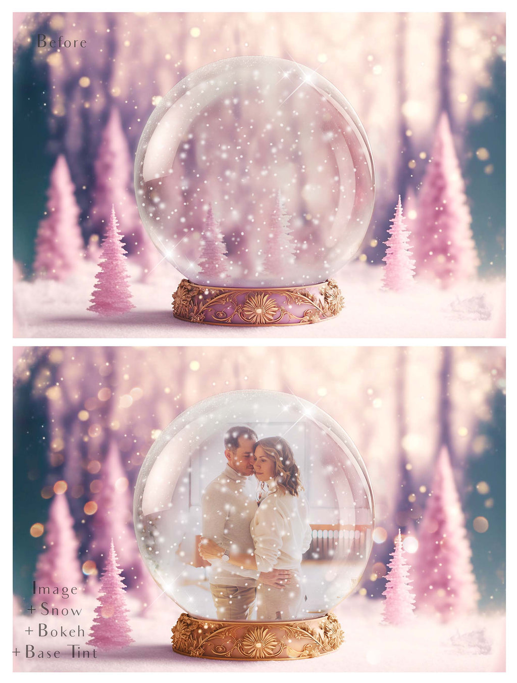 Digital background, Christmas Snow Globe Template for photoshop.  Includes jpeg background, png overlay background and snow overlays.  Video tutorial is also included in this PSD photoshop template. Perfect to add your own images. For Photography.