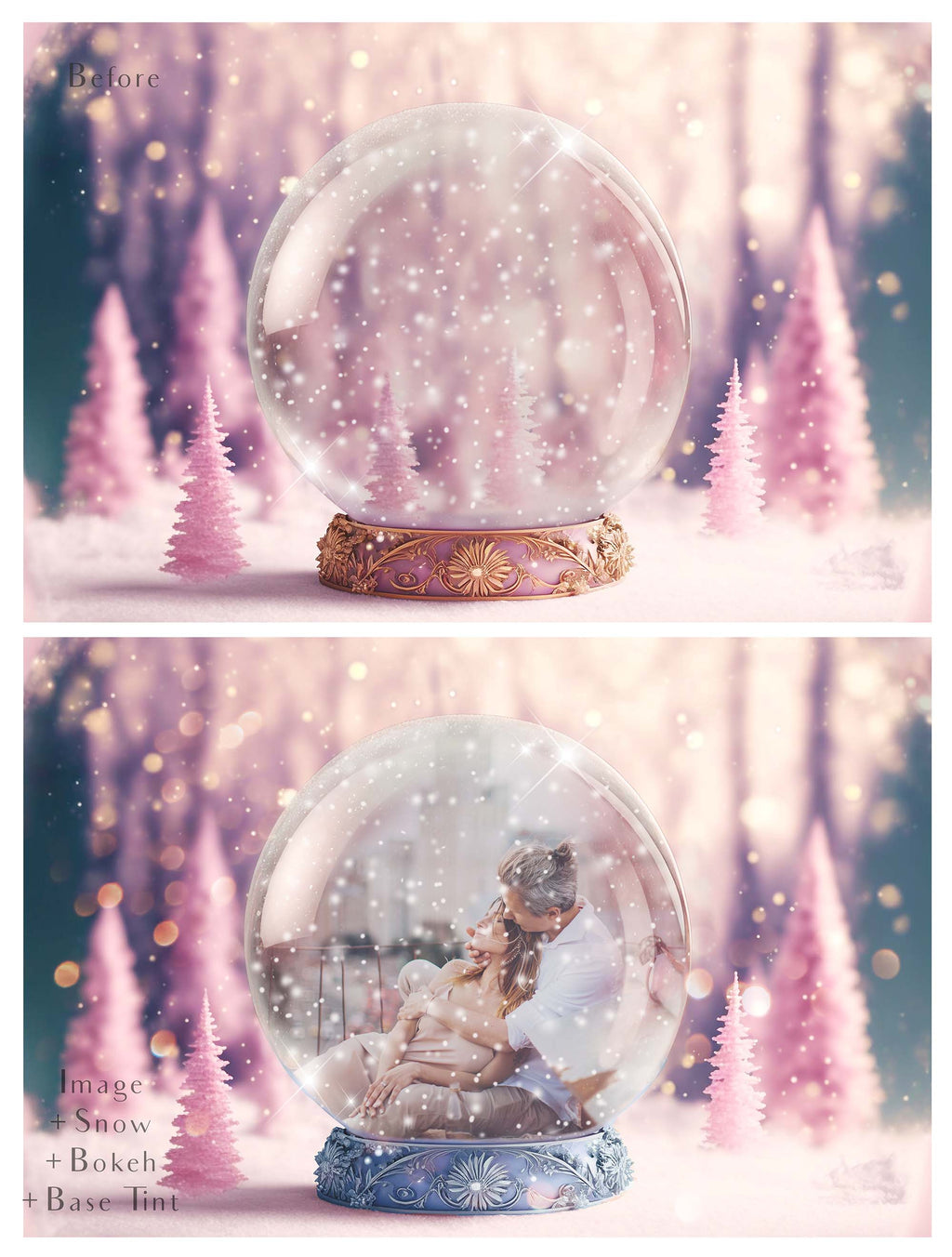 Digital background, Christmas Snow Globe Template for photoshop.  Includes jpeg background, png overlay background and snow overlays.  Video tutorial is also included in this PSD photoshop template. Perfect to add your own images. For Photography.