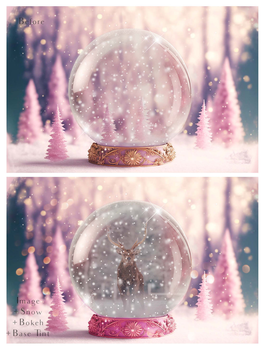 Digital background, Christmas Snow Globe Template for photoshop.  Includes jpeg background, png overlay background and snow overlays.  Video tutorial is also included in this PSD photoshop template. Perfect to add your own images. For Photography.