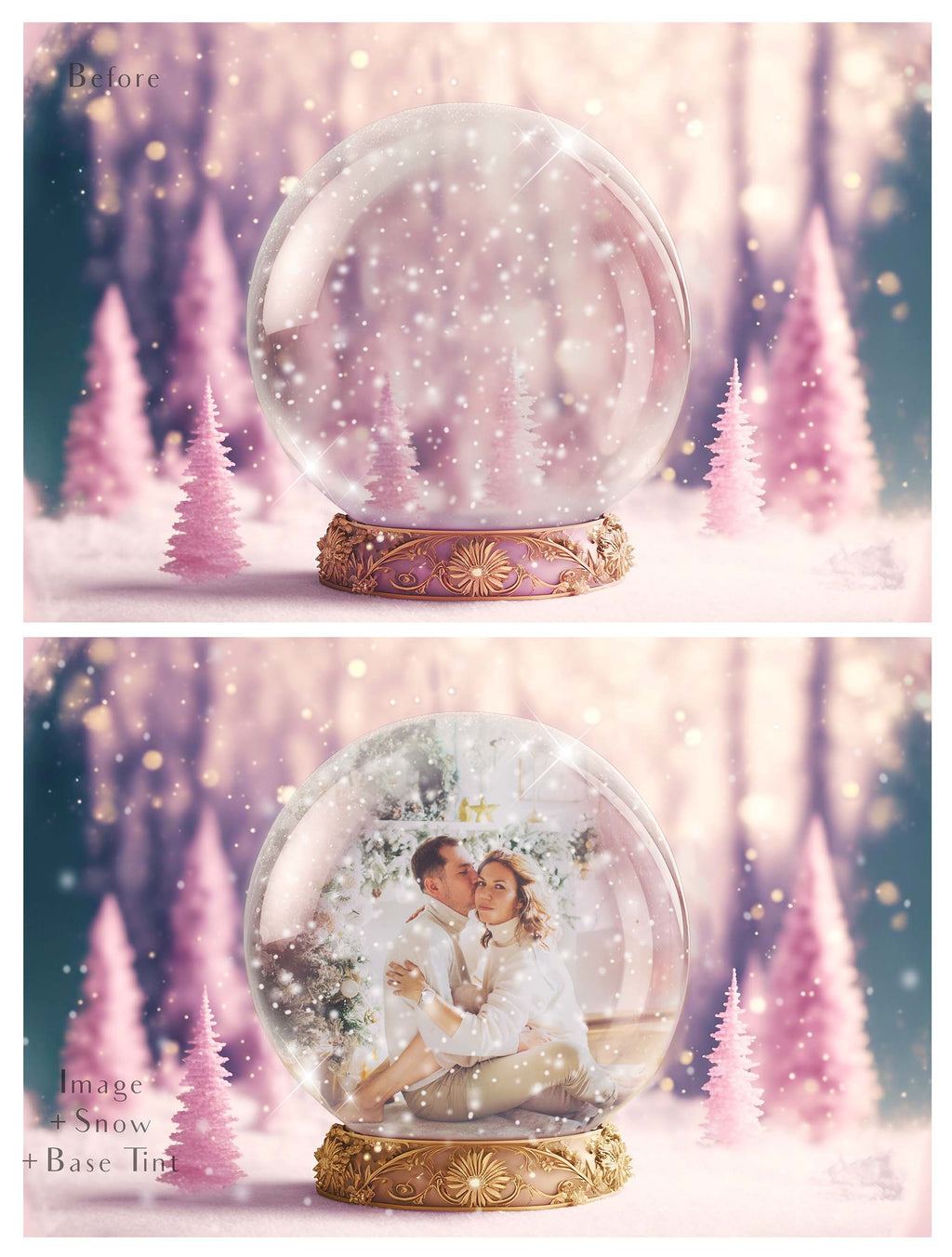 Digital background, Christmas Snow Globe Template for photoshop.  Includes jpeg background, png overlay background and snow overlays.  Video tutorial is also included in this PSD photoshop template. Perfect to add your own images. For Photography.