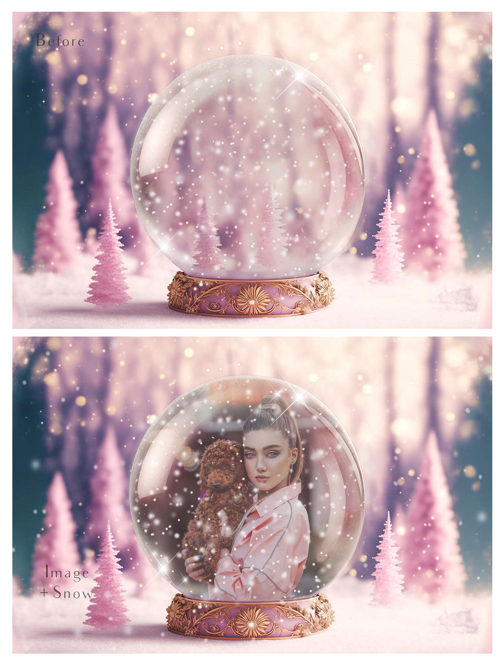 Digital background, Christmas Snow Globe Template for photoshop.  Includes jpeg background, png overlay background and snow overlays.  Video tutorial is also included in this PSD photoshop template. Perfect to add your own images. For Photography.