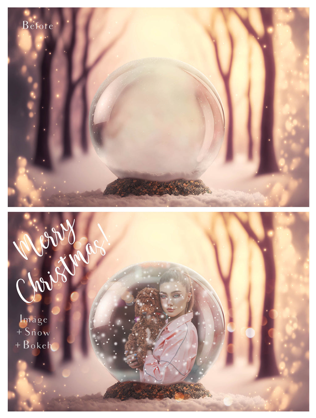 Digital background, Christmas Snow Globe Template for photoshop.  Includes jpeg background, png overlay background and snow overlays.  Video tutorial is also included in this PSD photoshop template. Perfect to add your own images. For Photography.