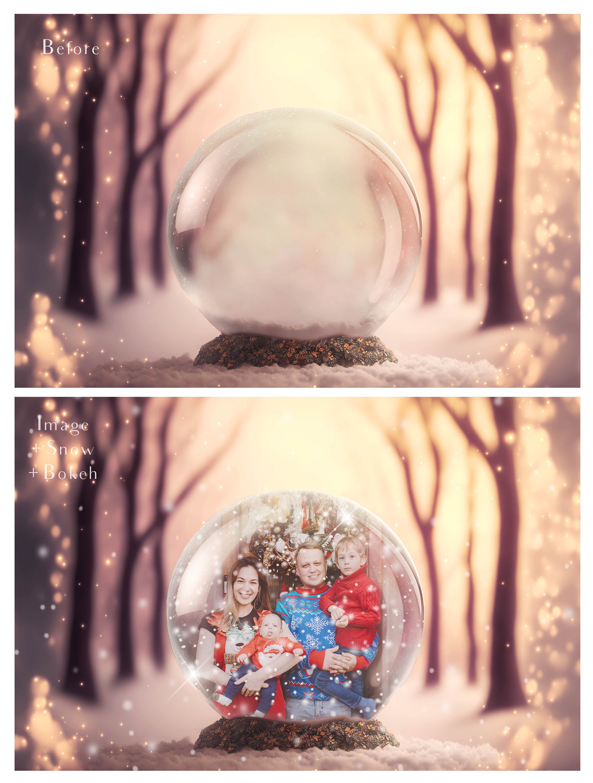 Digital background, Christmas Snow Globe Template for photoshop.  Includes jpeg background, png overlay background and snow overlays.  Video tutorial is also included in this PSD photoshop template. Perfect to add your own images. For Photography.