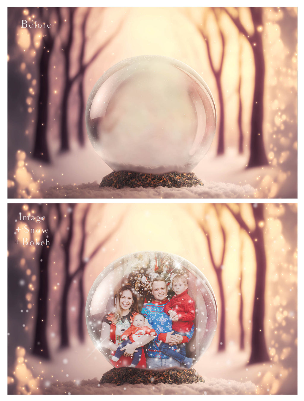 Digital background, Christmas Snow Globe Template for photoshop.  Includes jpeg background, png overlay background and snow overlays.  Video tutorial is also included in this PSD photoshop template. Perfect to add your own images. For Photography.