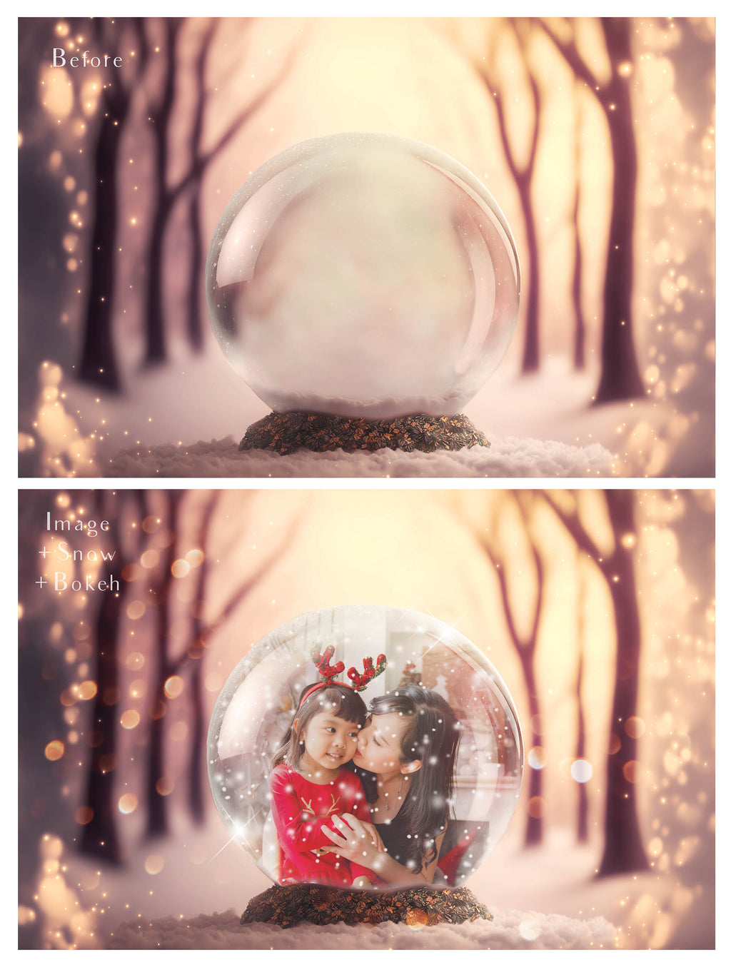 Digital background, Christmas Snow Globe Template for photoshop.  Includes jpeg background, png overlay background and snow overlays.  Video tutorial is also included in this PSD photoshop template. Perfect to add your own images. For Photography.