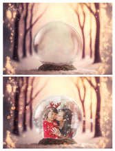 Load image into Gallery viewer, Digital background, Christmas Snow Globe Template for photoshop.  Includes jpeg background, png overlay background and snow overlays.  Video tutorial is also included in this PSD photoshop template. Perfect to add your own images. For Photography.
