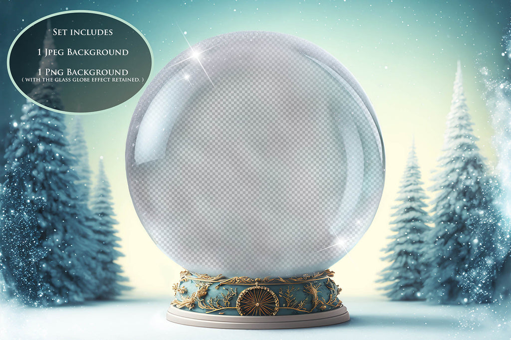 Digital background, Christmas Snow Globe Template for photoshop.  Includes jpeg background, png overlay background and snow overlays.  Video tutorial is also included in this PSD photoshop template. Perfect to add your own images. For Photography.