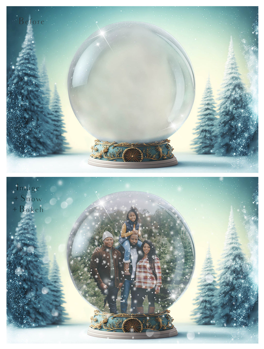 Digital background, Christmas Snow Globe Template for photoshop.  Includes jpeg background, png overlay background and snow overlays.  Video tutorial is also included in this PSD photoshop template. Perfect to add your own images. For Photography.