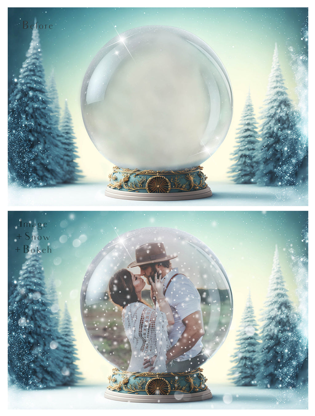 Digital background, Christmas Snow Globe Template for photoshop.  Includes jpeg background, png overlay background and snow overlays.  Video tutorial is also included in this PSD photoshop template. Perfect to add your own images. For Photography.