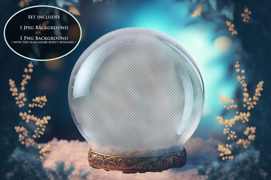 Digital background, Christmas Snow Globe Template for photoshop.  Includes jpeg background, png overlay background and snow overlays.  Video tutorial is also included in this PSD photoshop template. Perfect to add your own images. For Photography.