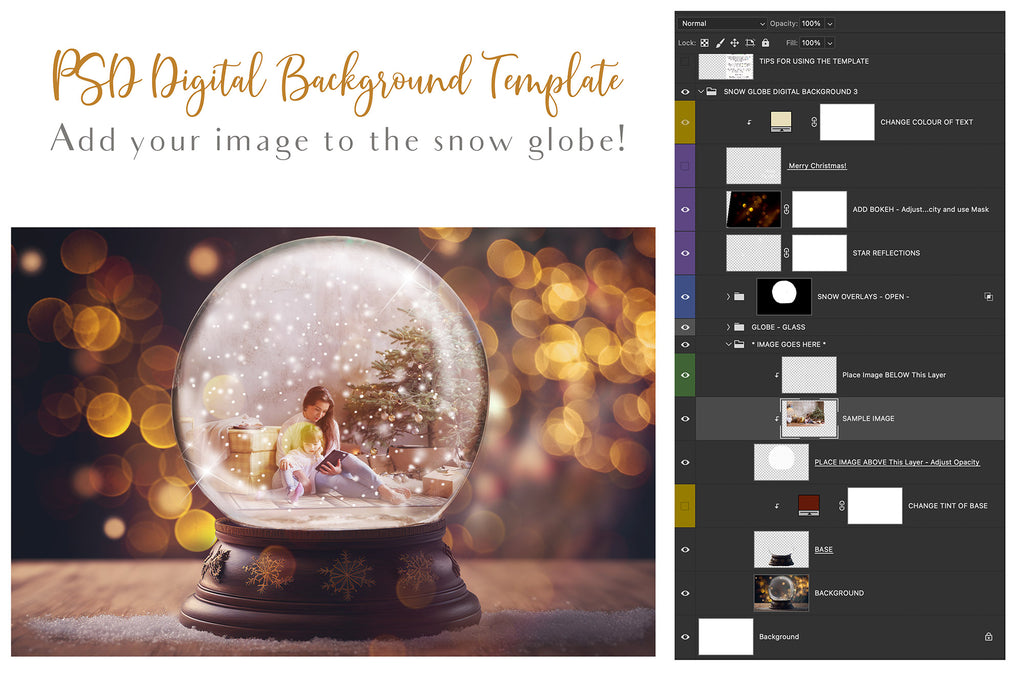 Digital Snow Globe Background, with snow Overlays and a PSD Template included in the set.The globe is transparent, perfect for you to add your own images and retain the snow globe effect. Printable Card for Christmas with Santa Window or Glass Globe. ATP Textures