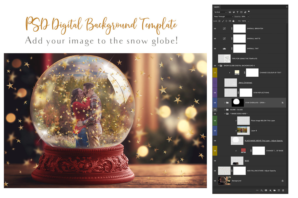 Digital Snow Globe Background, with snow Overlays and a PSD Template included in the set.The globe is transparent, perfect for you to add your own images and retain the snow globe effect. Photoshop Photography Background. Printable, Editable Card for Christmas with Santa Window or Glass Globe. ATP Textures