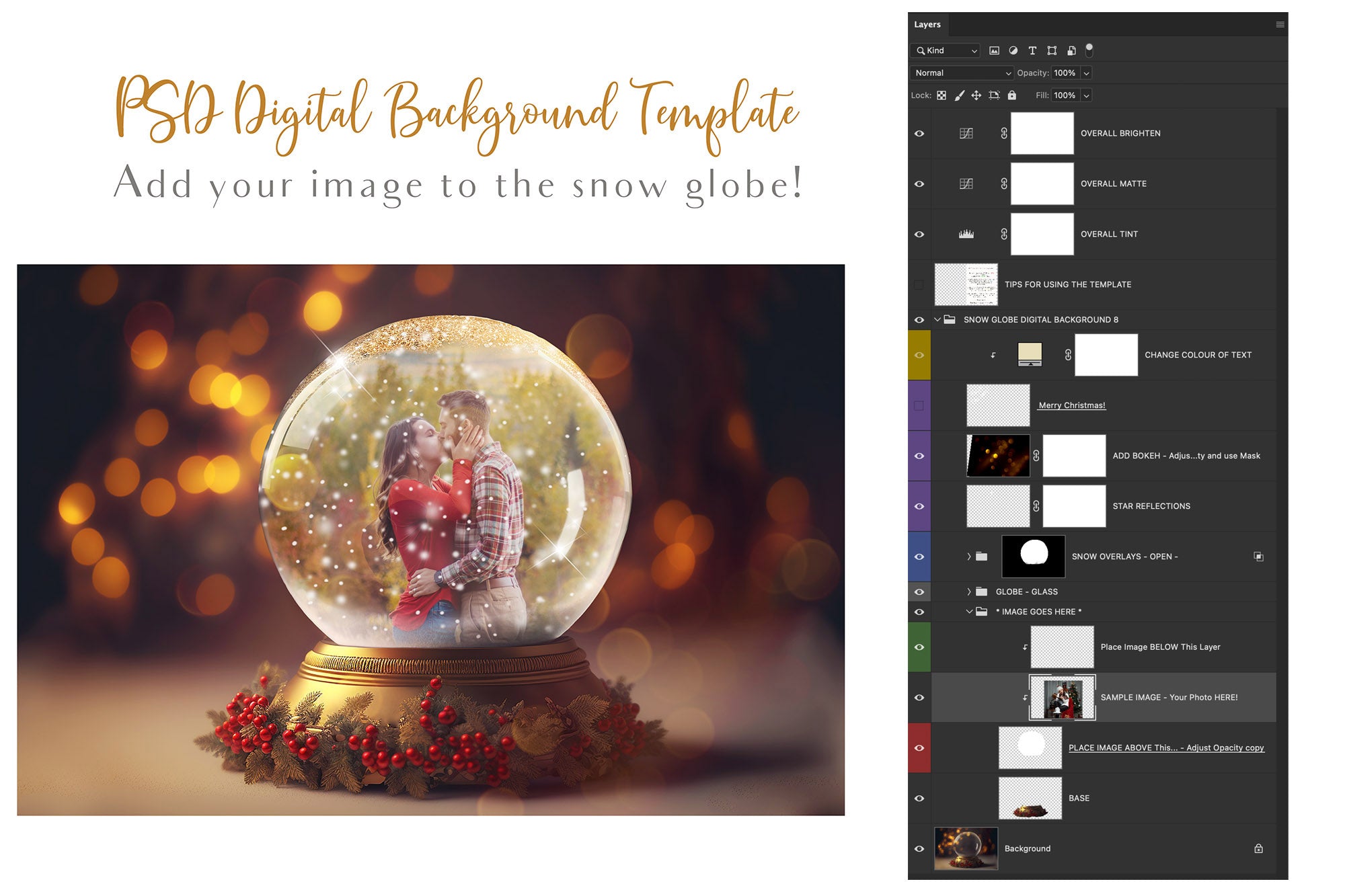 Digital Snow Globe Background, with snow Overlays and a PSD Template included in the set.The globe is transparent, perfect for you to add your own images and retain the snow globe effect. Photoshop Photography Background. Printable, Editable Card for Christmas with Santa Window or Glass Globe. ATP Textures