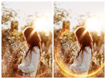 Load image into Gallery viewer, Sun flare overlays for photographers. Radial flare, rainbow flare, ring flare overlay,  lens flare, digital background for photoshop, High resolution by ATP textures.
