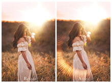 Load image into Gallery viewer, Sun flare overlays for photographers. Radial flare, rainbow flare, ring flare overlay,  lens flare, digital background for photoshop, High resolution by ATP textures.
