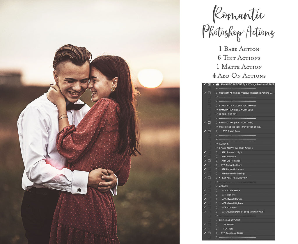 Photoshop Actions for Photography Edits. PS atn files are compatible with all versions of PS CS6. Photoshop Actions for professional photographers, photo edits and Instagram influencers. Warm, Rich, Light, Matte. For Wedding, Newborn, Studio Photography. By ATP Textures