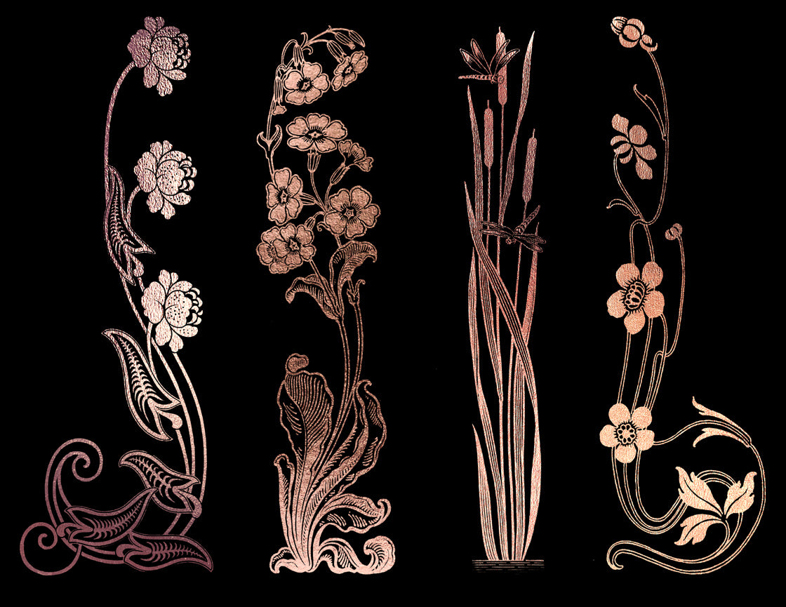 ART NOUVEAU ROSE GOLD FLOWERS - Clipart