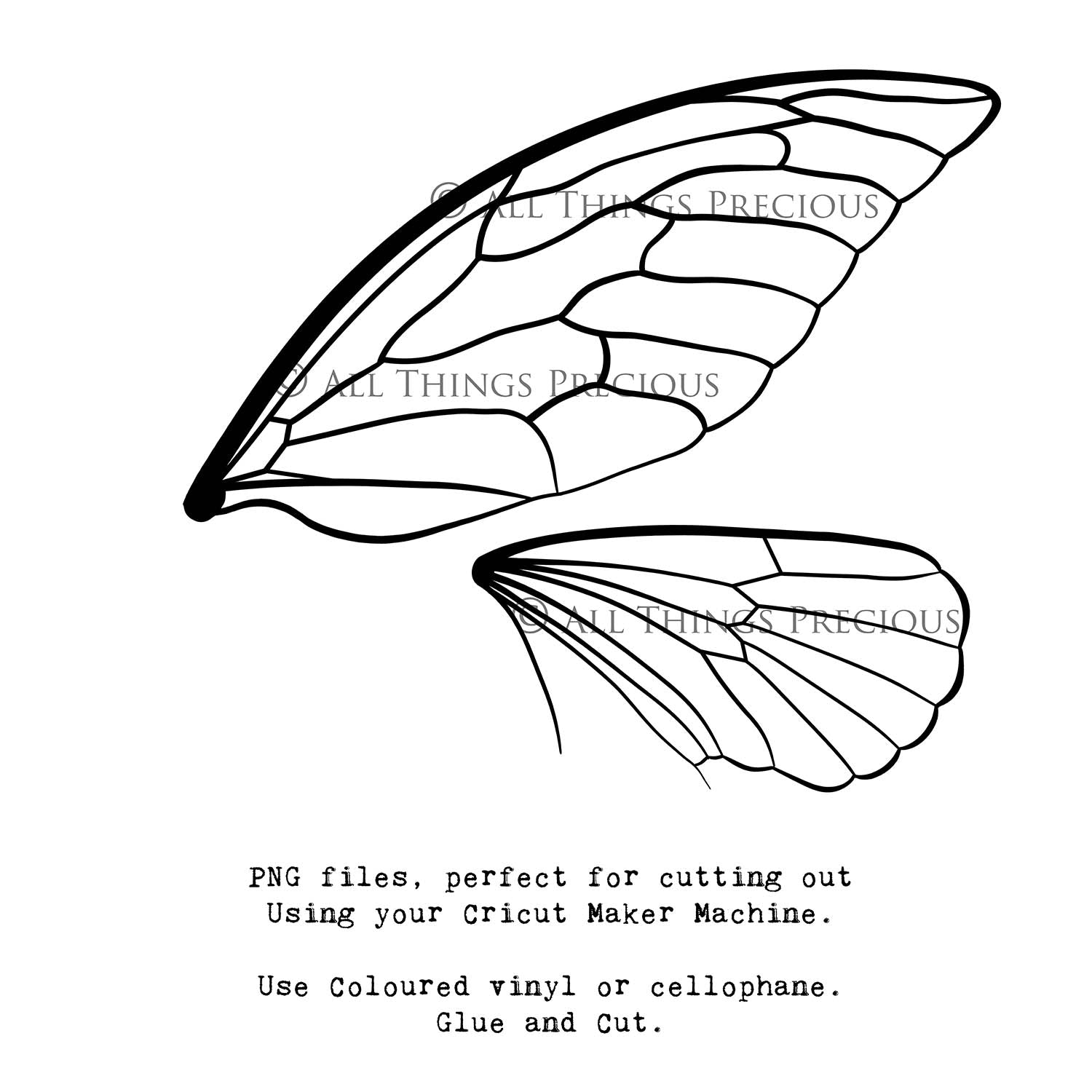 SVG & PNG Fairy Wing files for Cricut or Silhouette Cameo Cutting Machine. To create wearable fairy wings, in adult or children sizes.  Use this clipart design for Halloween Costumes, Fantasy or Cosplay or photography. These are Individual Wing Pieces, for you to cut and assemble. This is a digital product. 