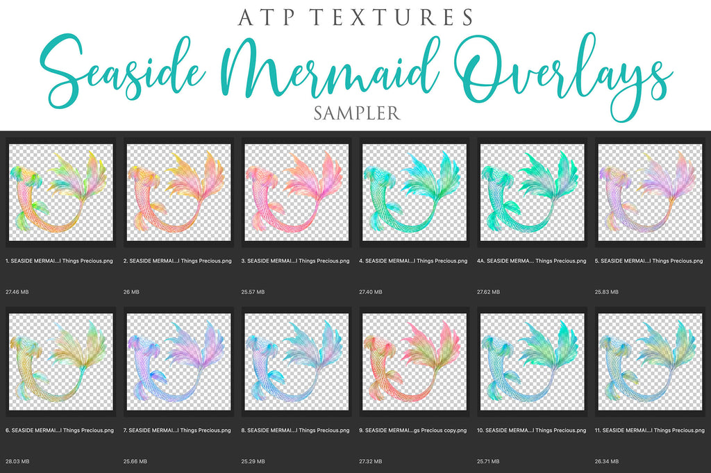 Mermaid Tail fin overlays in colourful tints. By ATP Textures