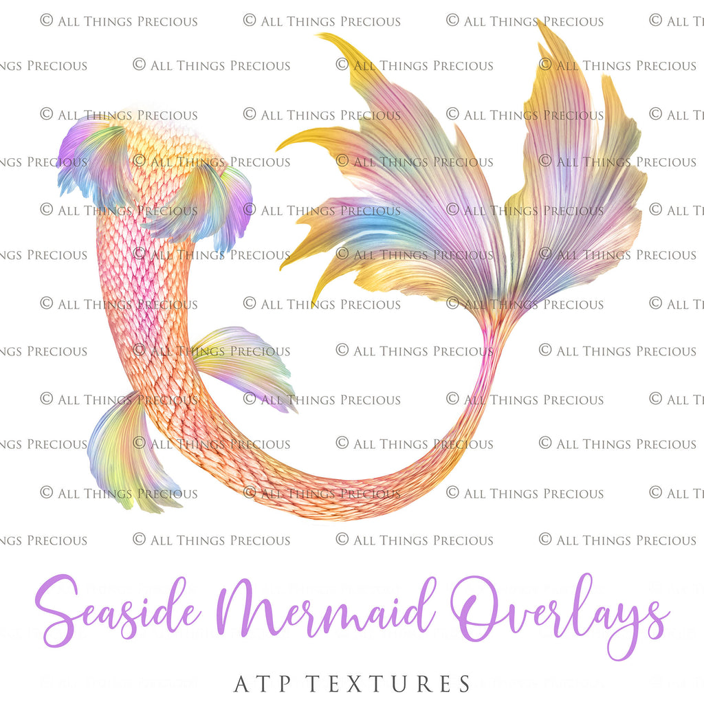 Mermaid Tail fin overlays in colourful tints. By ATP Textures