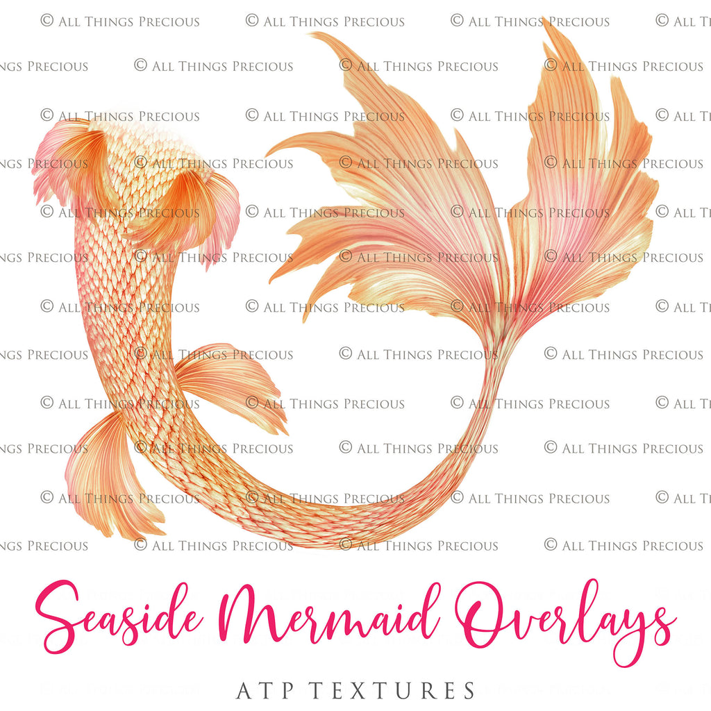 Mermaid Tail fin overlays in colourful tints. By ATP Textures