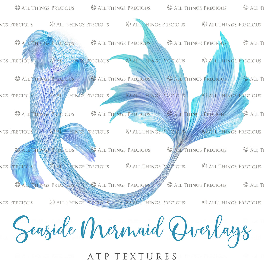 Mermaid Tail fin overlays in colourful tints. By ATP Textures