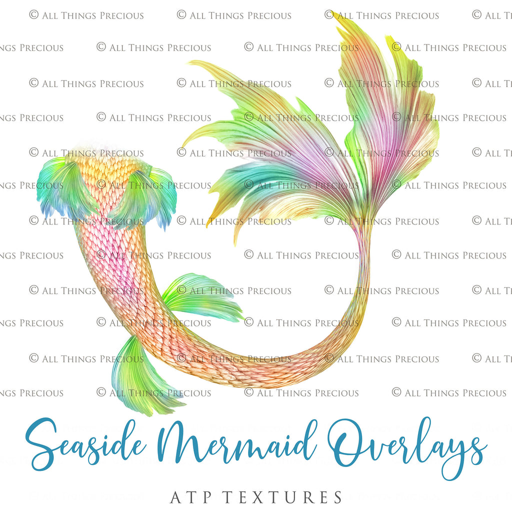 Mermaid Tail fin overlays in colourful tints. By ATP Textures