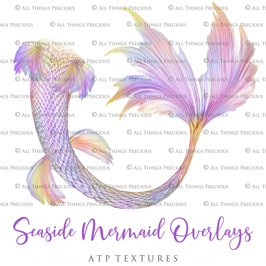 Mermaid Tail fin overlays in colourful tints. By ATP Textures