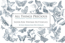 Load image into Gallery viewer, SILVER FOIL VINTAGE BUTTERFLIES - Clipart
