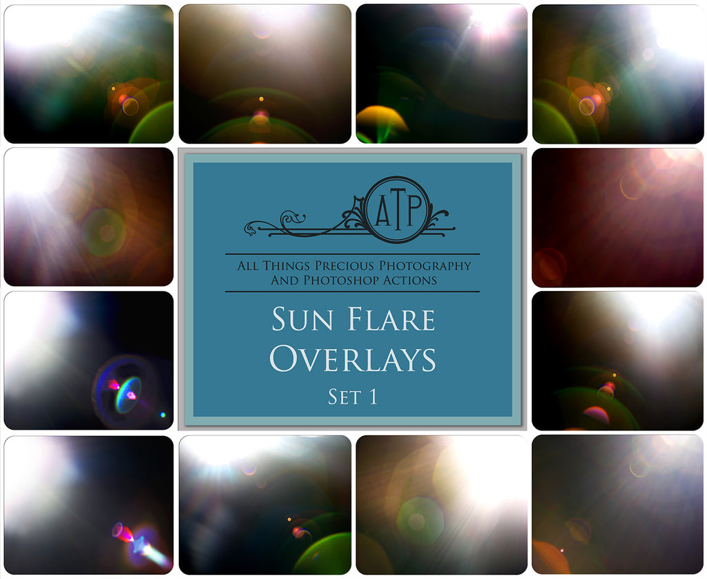 Lens flare, Sun flare overlays for photography, sunlight, light beams for summer sunshine photos. Photoshop, Digital scrapbooking. Transparent, high resolution files for photographers. PNG overlays for fantasy digital art, Child portraiture. Digital download. Graphic effects. ATP Textures