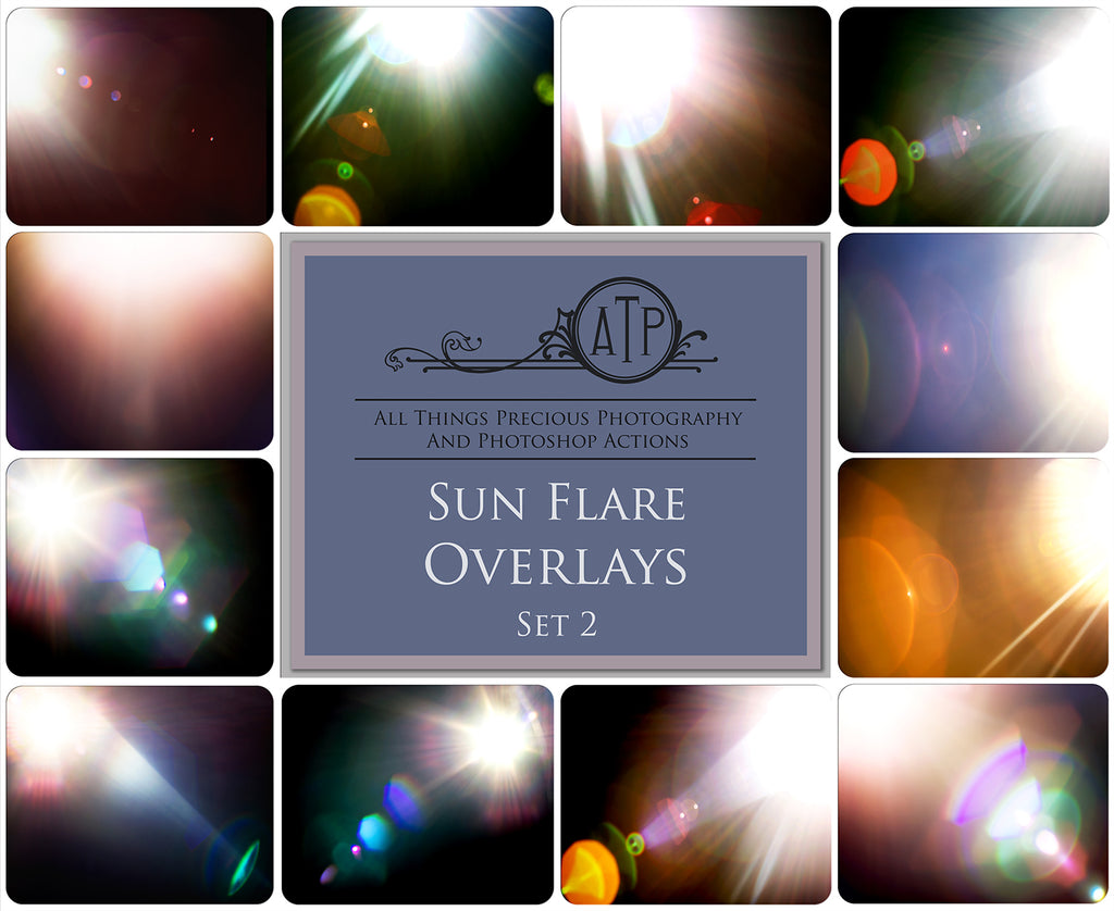 Lens flare, Sun flare overlays for photography, sunlight, light beams for summer sunshine photos. Photoshop, Digital scrapbooking. Transparent, high resolution files for photographers. PNG overlays for fantasy digital art, Child portraiture. Digital download. Graphic effects. ATP Textures