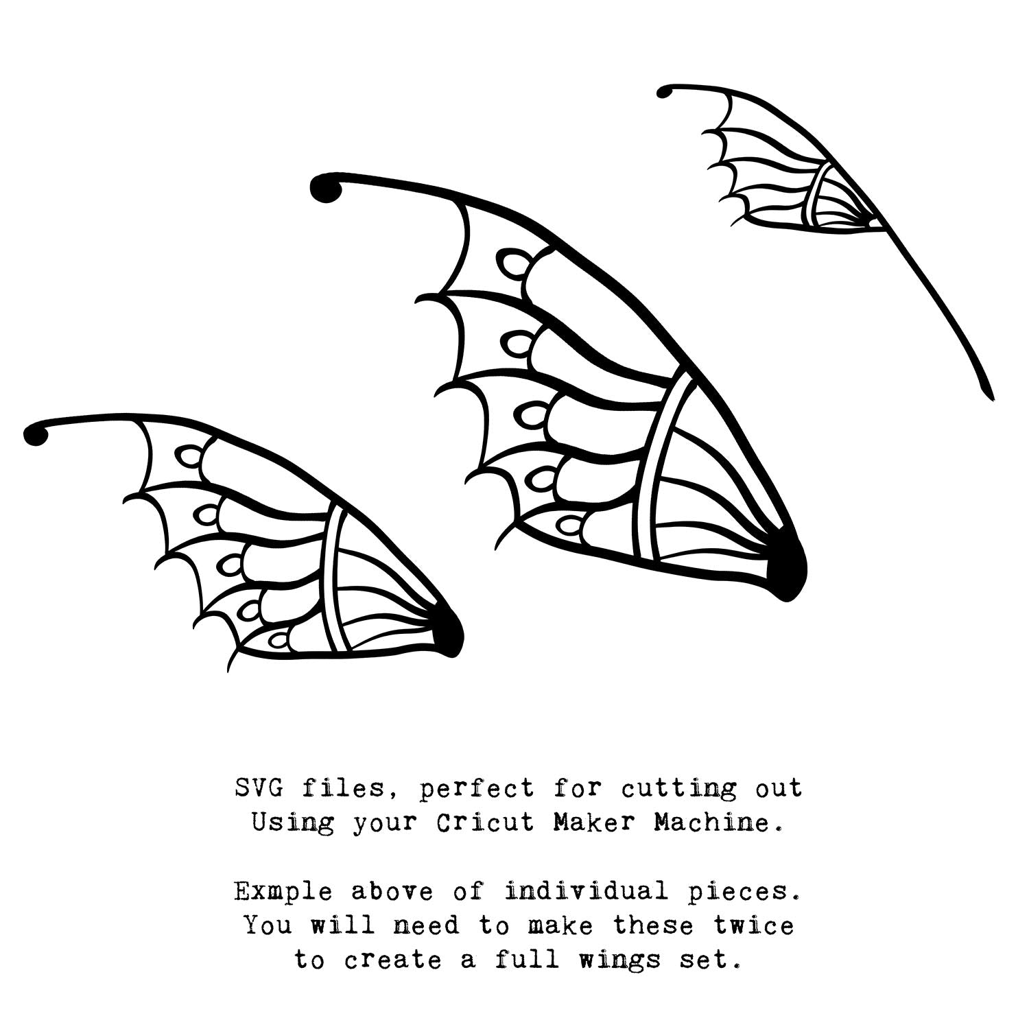 SVG & PNG Fairy Wing files for Cricut or Silhouette Cameo Cutting Machine. To create wearable fairy wings, in adult or children sizes.  Use this clipart design for Halloween Costumes, Fantasy or Cosplay or photography. These are Individual Wing Pieces, for you to cut and assemble. This is a digital product. 