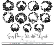 Load image into Gallery viewer, SVG &amp; PNG PEONY WREATH Clipart / Digital Overlays
