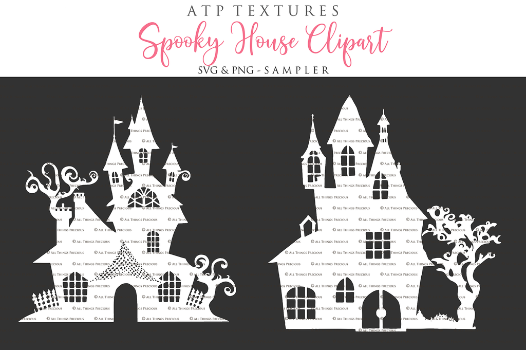 Spooky Halloween Houses Clipart. Svg, Png. High resolution. {Printable Sublimation file. Digital Download. Silhouette style. ATP Textures.