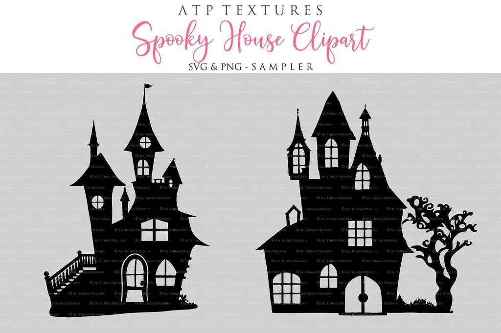 Spooky Halloween Houses Clipart. Svg, Png. High resolution. {Printable Sublimation file. Digital Download. Silhouette style. ATP Textures.