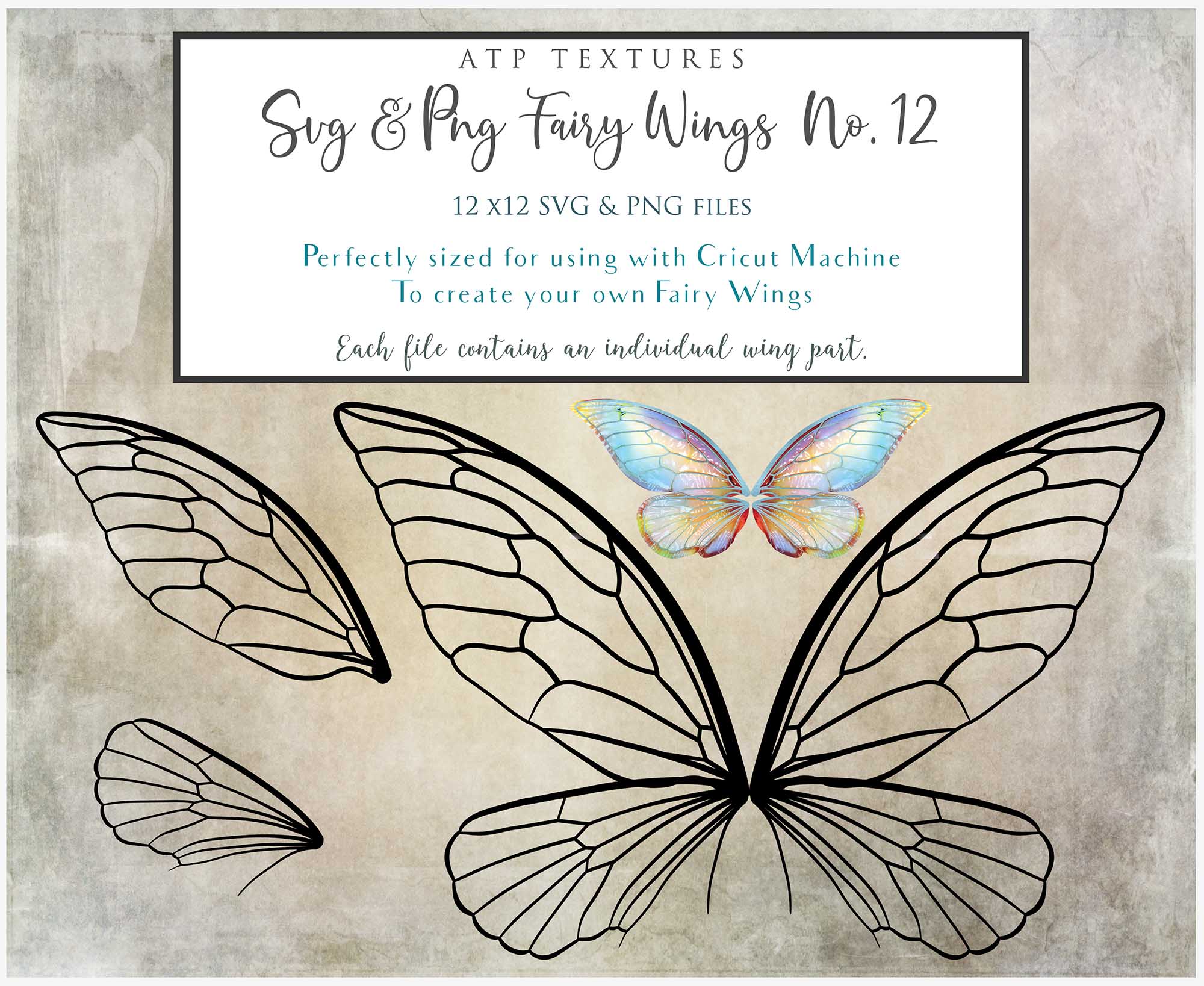 SVG & PNG Fairy Wing files for Cricut or Silhouette Cameo Cutting Machine. To create wearable fairy wings, in adult or children sizes.  Use this clipart design for Halloween Costumes, Fantasy or Cosplay or photography. These are Individual Wing Pieces, for you to cut and assemble. This is a digital product. 