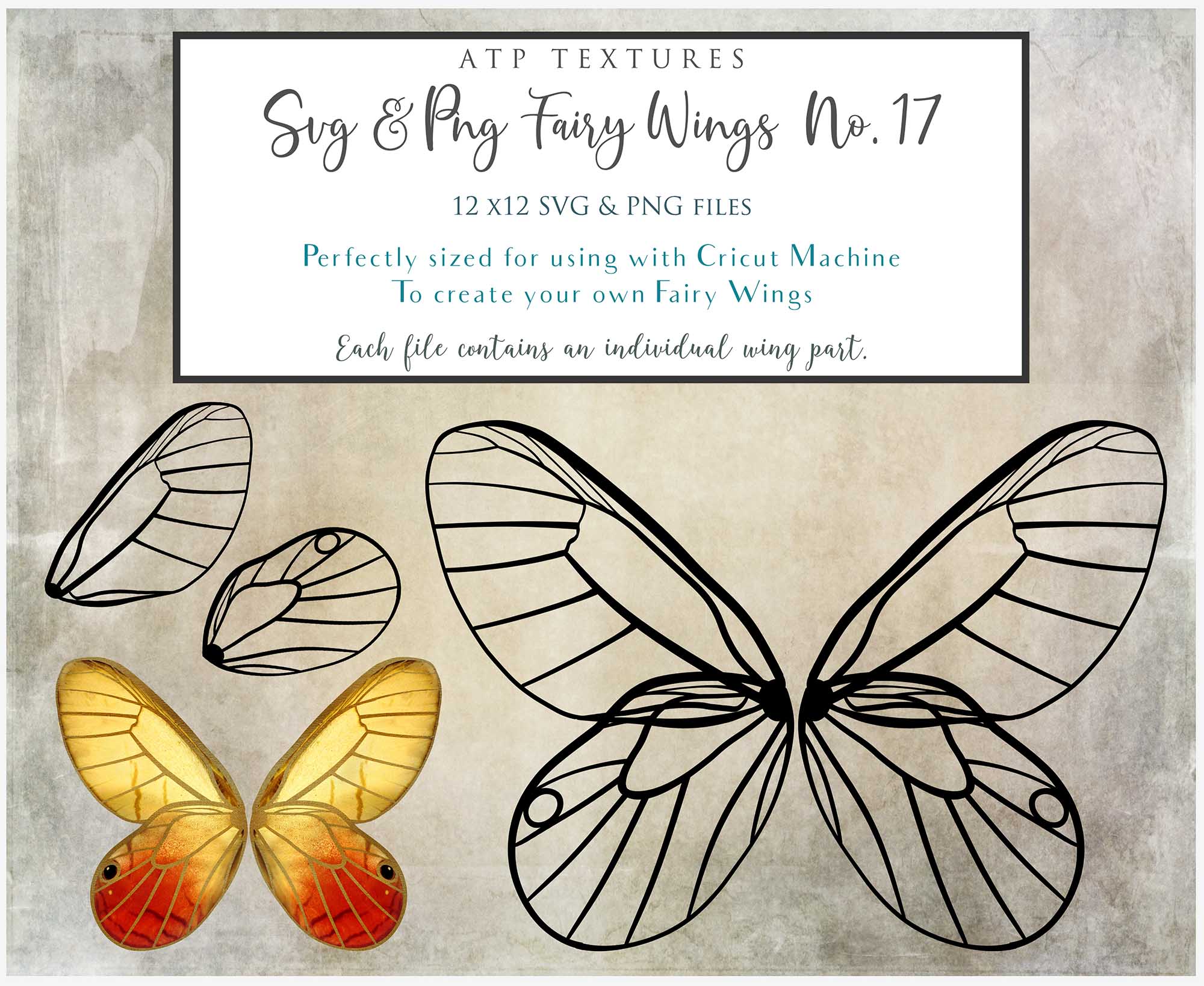 SVG & PNG Fairy Wing files for Cricut or Silhouette Cameo Cutting Machine. To create wearable fairy wings, in adult or children sizes.  Use this clipart design for Halloween Costumes, Fantasy or Cosplay or photography. These are Individual Wing Pieces, for you to cut and assemble. This is a digital product. 