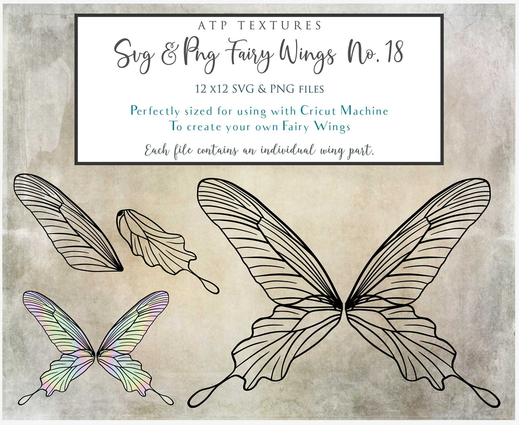 SVG & PNG Fairy Wing files for Cricut or Silhouette Cameo Cutting Machine. To create wearable fairy wings, in adult or children sizes.  Use this clipart design for Halloween Costumes, Fantasy or Cosplay or photography. These are Individual Wing Pieces, for you to cut and assemble. This is a digital product. 