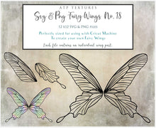 Load image into Gallery viewer, SVG &amp; PNG Fairy Wing files for Cricut or Silhouette Cameo Cutting Machine. To create wearable fairy wings, in adult or children sizes.  Use this clipart design for Halloween Costumes, Fantasy or Cosplay or photography. These are Individual Wing Pieces, for you to cut and assemble. This is a digital product. 
