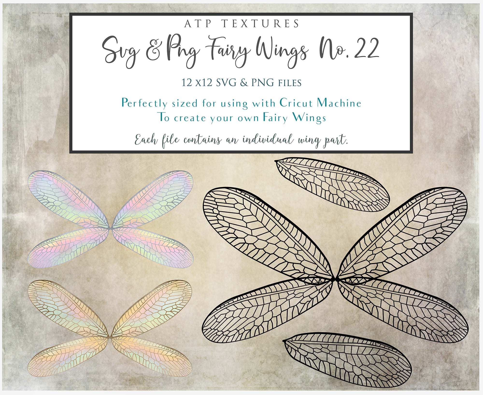SVG & PNG Fairy Wing files for Cricut or Silhouette Cameo Cutting Machine. To create wearable fairy wings, in adult or children sizes.  Use this clipart design for Halloween Costumes, Fantasy or Cosplay or photography. These are Individual Wing Pieces, for you to cut and assemble. This is a digital product. 