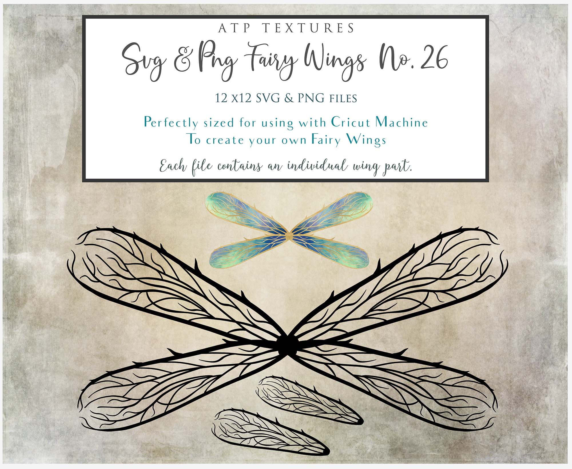 SVG & PNG Fairy Wing files for Cricut or Silhouette Cameo Cutting Machine. To create wearable fairy wings, in adult or children sizes.  Use this clipart design for Halloween Costumes, Fantasy or Cosplay or photography. These are Individual Wing Pieces, for you to cut and assemble. This is a digital product. 