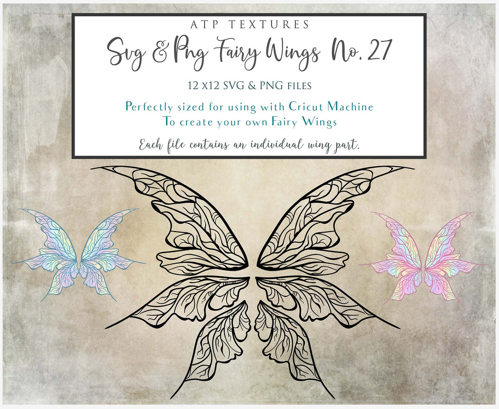 SVG & PNG Fairy Wing files for Cricut or Silhouette Cameo Cutting Machine. To create wearable fairy wings, in adult or children sizes.  Use this clipart design for Halloween Costumes, Fantasy or Cosplay or photography. These are Individual Wing Pieces, for you to cut and assemble. This is a digital product. 