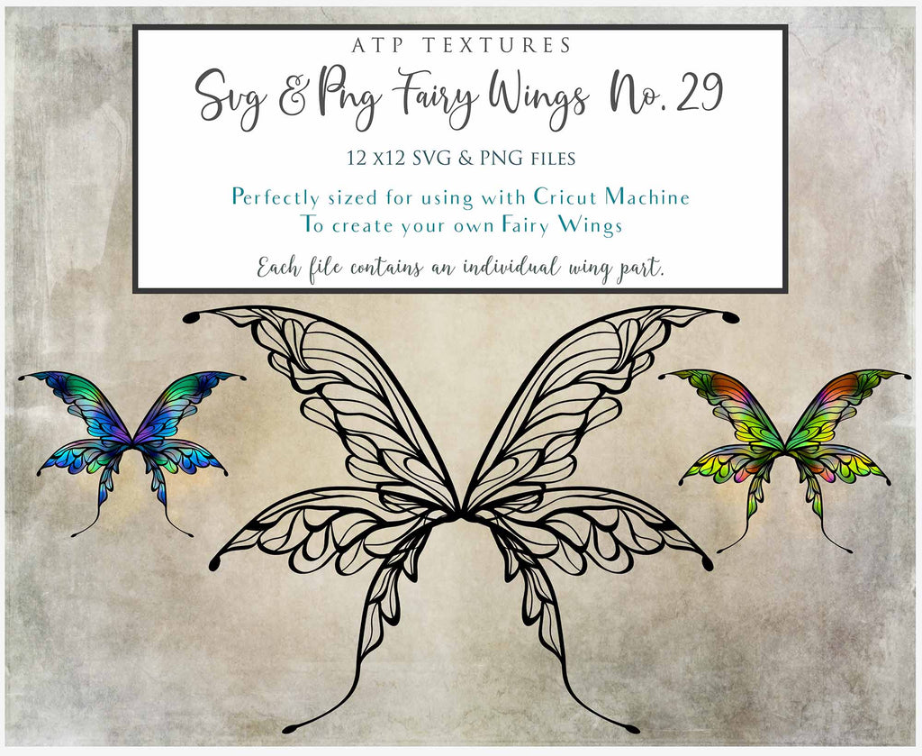 SVG & PNG Fairy Wing files for Cricut or Silhouette Cameo Cutting Machine. To create wearable fairy wings, in adult or children sizes.  Use this clipart design for Halloween Costumes, Fantasy or Cosplay or photography. Or For weddings, Engagements or baby shower ephemera. These are Individual Wing Pieces, for you to cut and assemble. This is a digital product. 