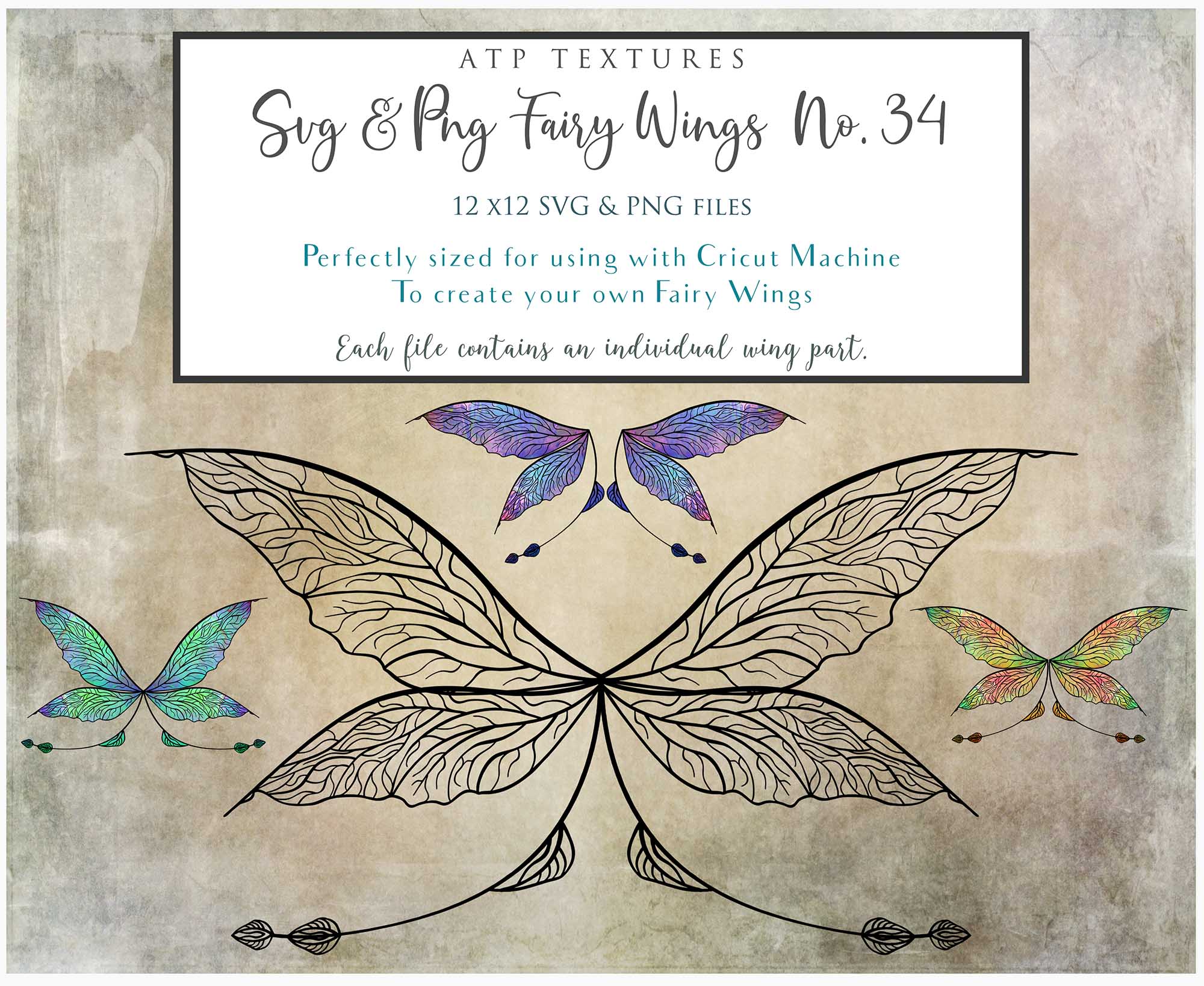 SVG & PNG Fairy Wing files for Cricut or Silhouette Cameo Cutting Machine. To create wearable fairy wings, in adult or children sizes.  Use this clipart design for Halloween Costumes, Fantasy or Cosplay or photography. Or use as ephemera in weddings, engagements or baby shower invitations. These are Individual wing parts, for you to cut and assemble. This is a digital product. 