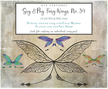 Load image into Gallery viewer, SVG &amp; PNG Fairy Wing files for Cricut or Silhouette Cameo Cutting Machine. To create wearable fairy wings, in adult or children sizes.  Use this clipart design for Halloween Costumes, Fantasy or Cosplay or photography. Or use as ephemera in weddings, engagements or baby shower invitations. These are Individual wing parts, for you to cut and assemble. This is a digital product. 
